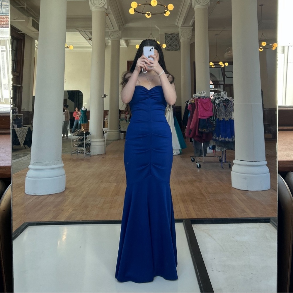Strapless mermaid royal blue formal gown